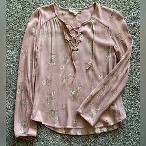 Blush Pink Floral Lace-Up Top